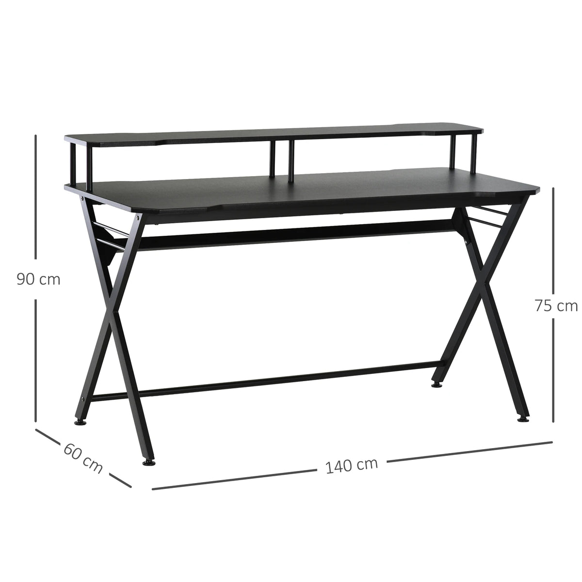 140cm Gaming Desk with Monitor Shelf and Headphone Hook, Black