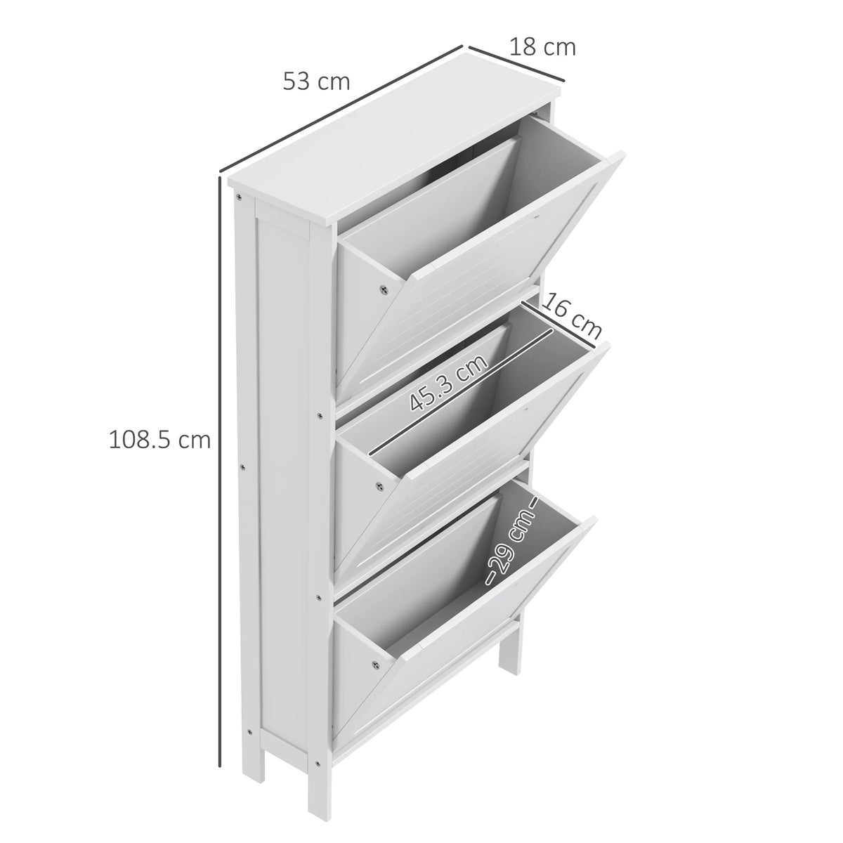 Narrow Shoe Storage Cabinet with 3 Flip Drawers, White