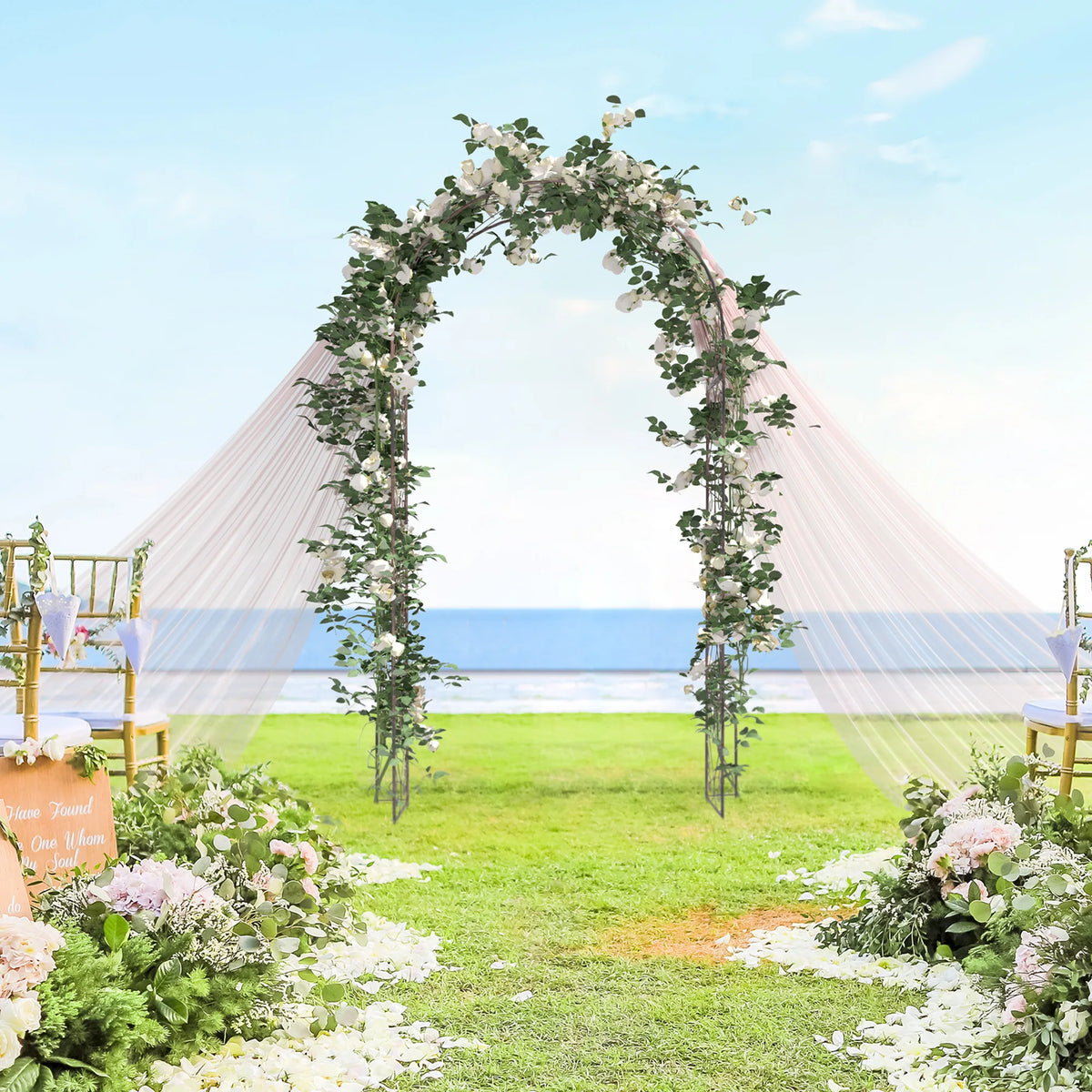 Metal Garden Arch Trellis, Decorative Arbour Archway for Walkway Path Ceremony Wedding Party, 120 x 30 x 226cm