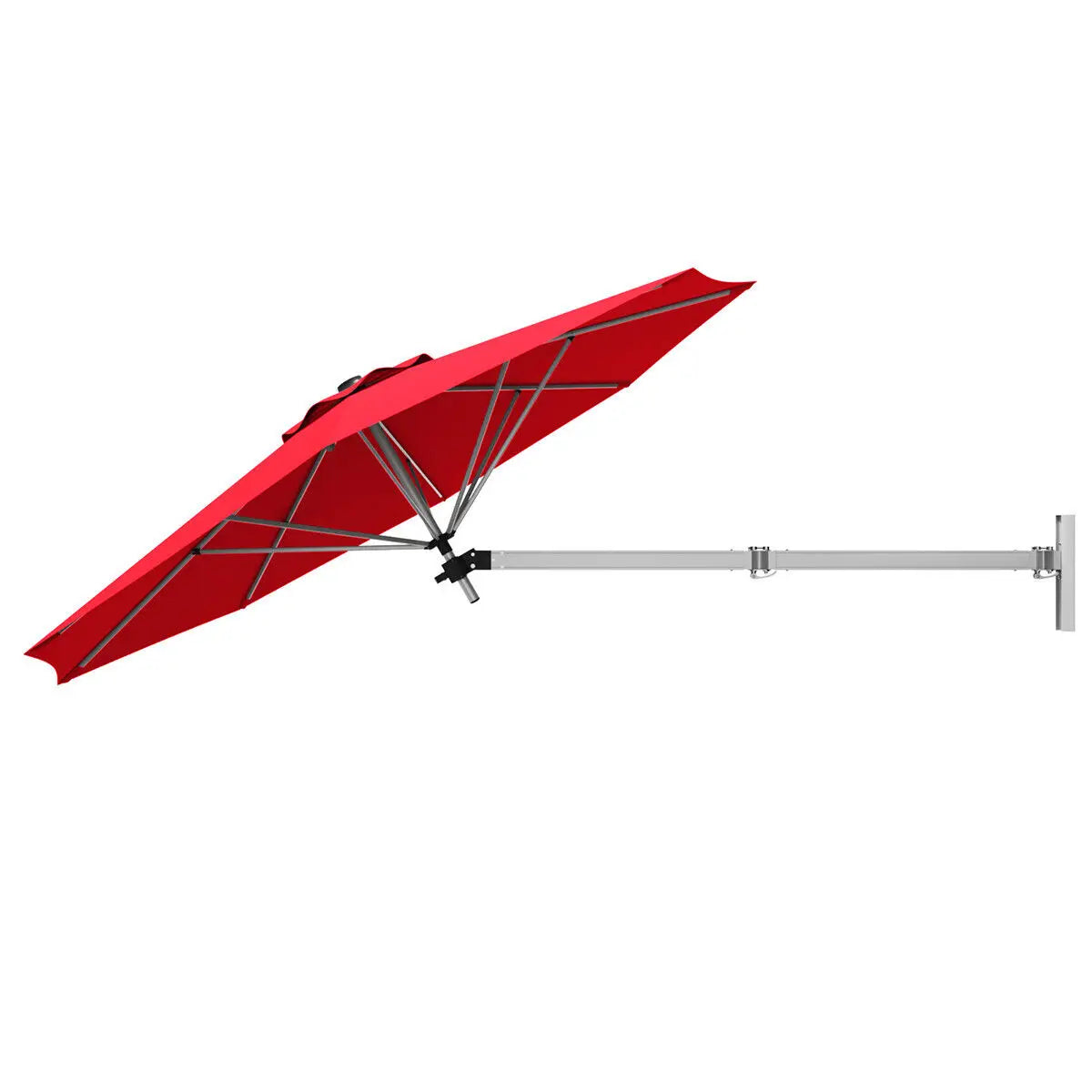 Wall Mounted Cantilever Umbrella, Garden Patio Tilting Sunshade Parasol, Red