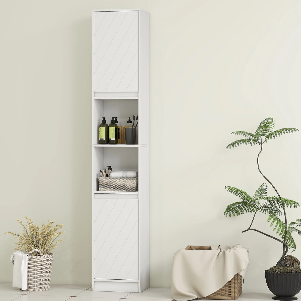 170cm Slim Freestanding Bathroom Cabinet with Adjustable Shelves, White