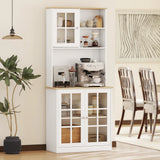 Tall Kitchen Sideboard Cabinet with Glass Doors 72 Inch Storage Cupboard with Shelves