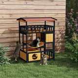 Outdoor Cat House with Suspension Bridge Balcony Platforms and Two Indoor Dens Multi-Level Cat Play Centre