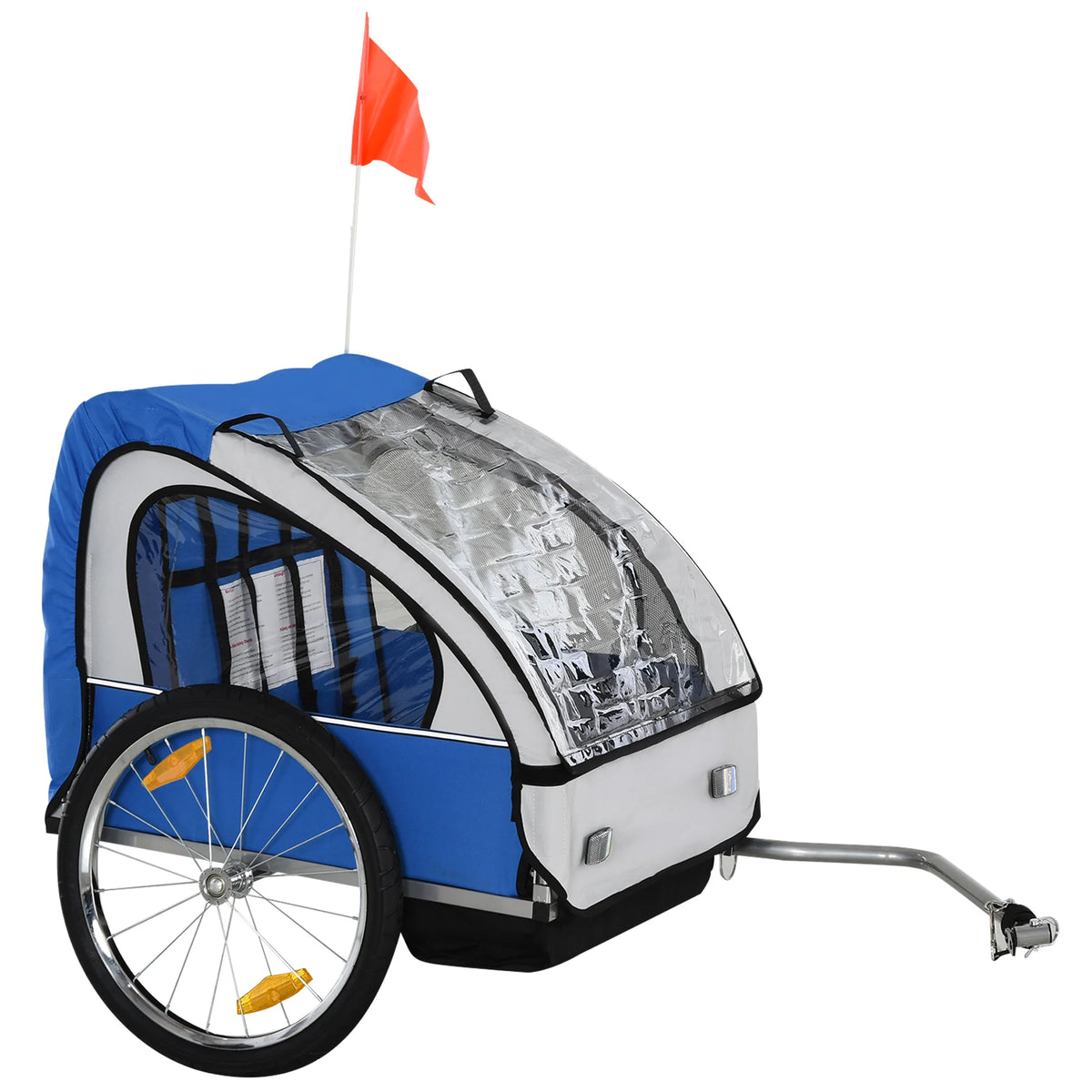 2 Seat Child Bike Trailer with 5 Point Harnesses Steel Frame Oxford Canopy Reflectors and Safety Flags