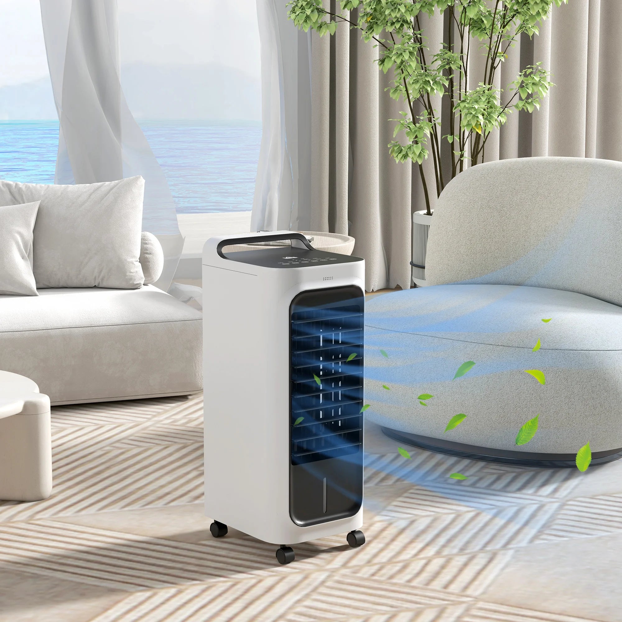 Portable Air Cooler with Ice Packs 5L Tank 3 Modes 90° Oscillation Remote Control Timer for Home Office White