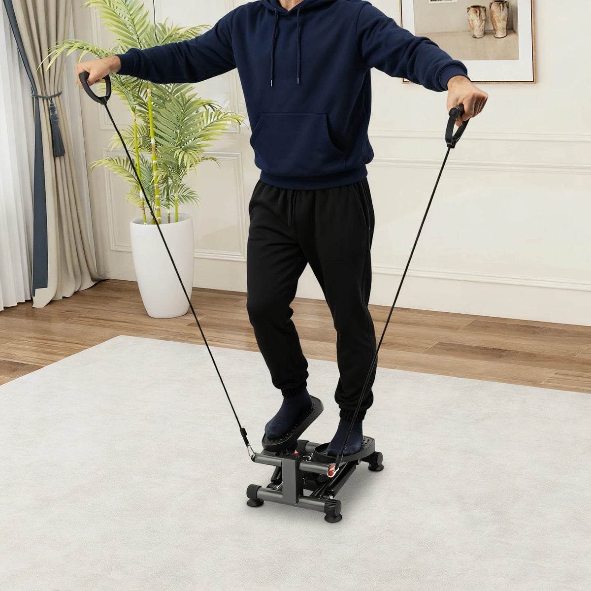 Twist Stepper Hydraulic Mini Stepper LCD Display Resistance Bands 120kg Capacity Suction Cup Feet for Home Office