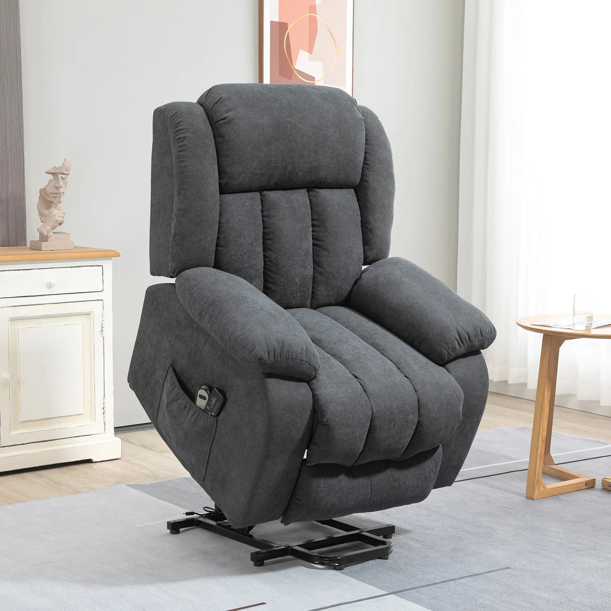 Electric Riser Recliner Chair with Remote 135 Degree Recline and Footrest Thickly Padded Metal Frame Dark Grey
