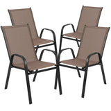 Set of 4 Stackable Patio Dining Chairs Textilene Mesh Steel Frame 150kg UV Resistant for Garden Outdoor Black