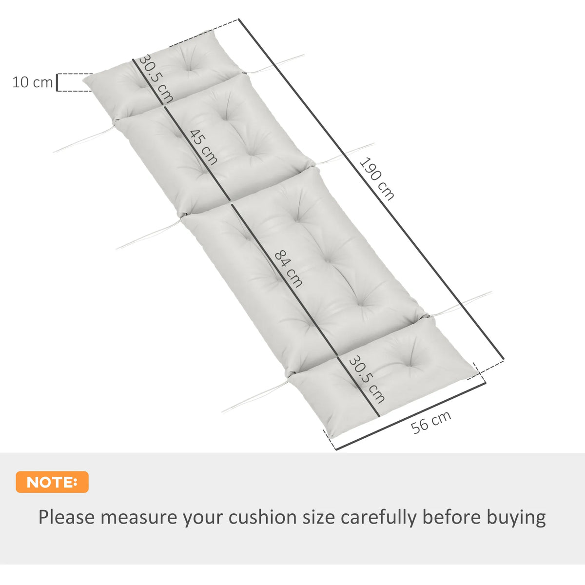 Sun Lounger Cushion Only, 190cm Garden Lounge Chair Pad, Light Grey