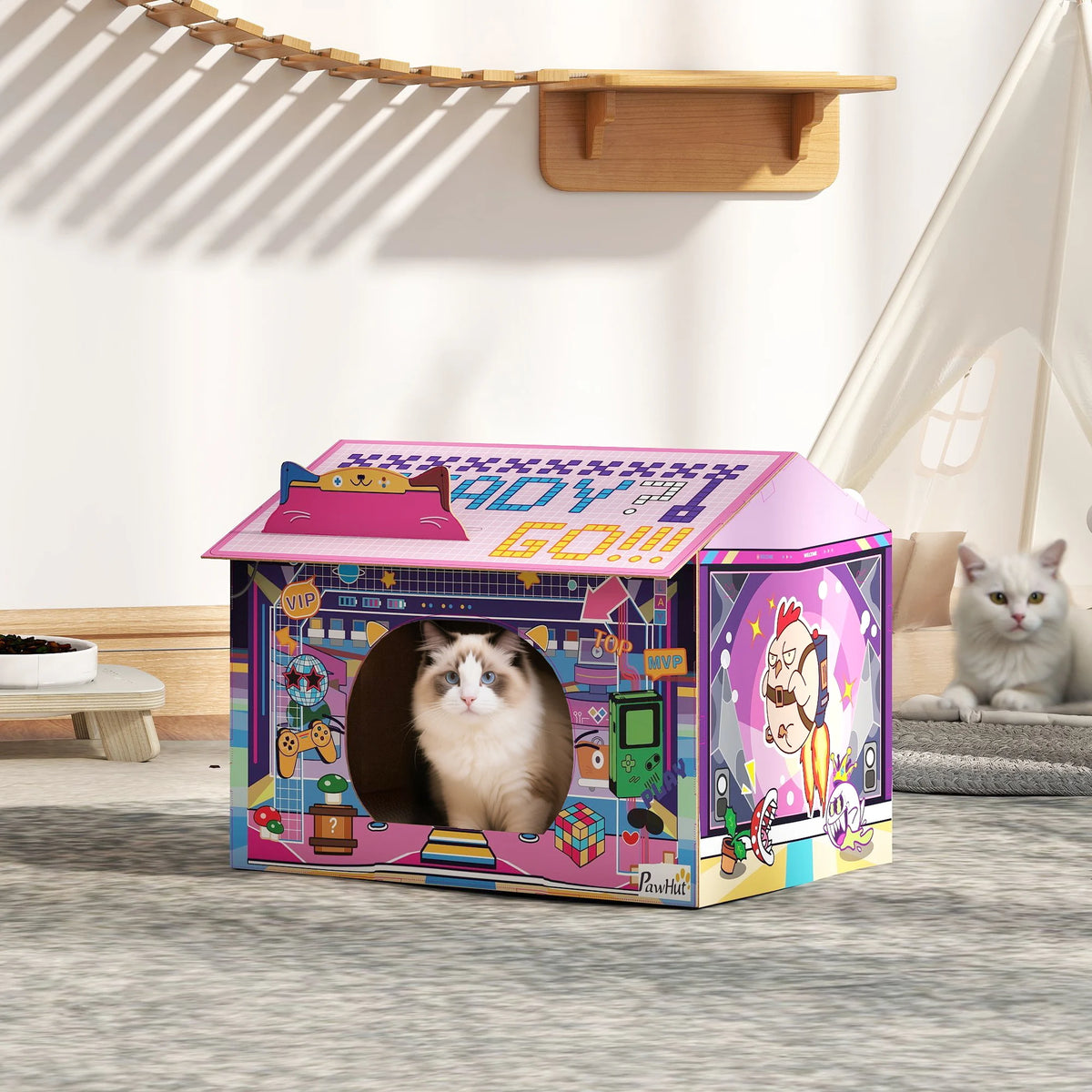 Cardboard Cat House with Scratching Board and Catnip Arcade Design Tool Free Foldable Cat Hideaway