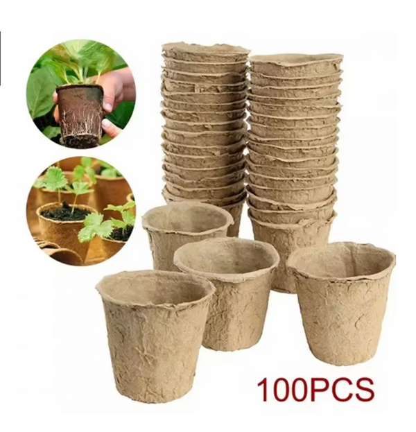 100 or 200 Pack Biodegradable Fibre Seedling Pots 6cm Round Plant Seed Nursery Cups Eco Friendly