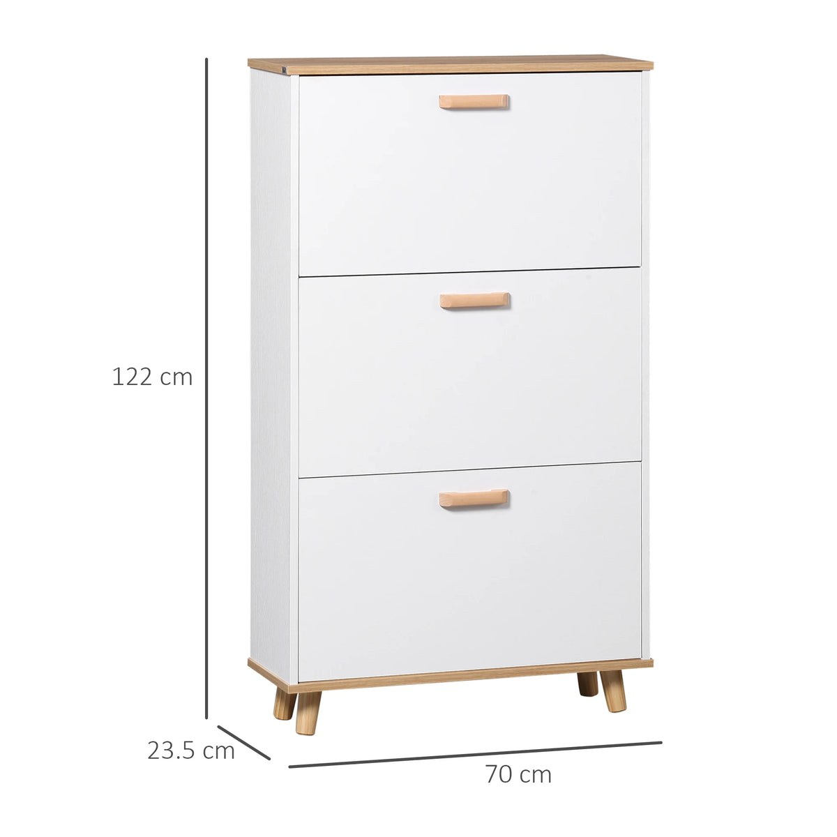 Slim Shoe Cabinet with 3 Flip-Down Drawers and Adjustable Shelves, White