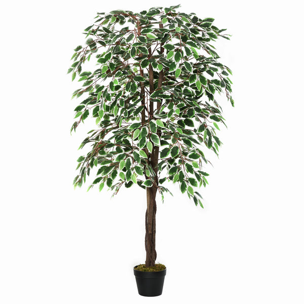 160cm/5.2ft Artificial Ficus Tree, Fake Plant in Pot for Indoor & Outdoor Use