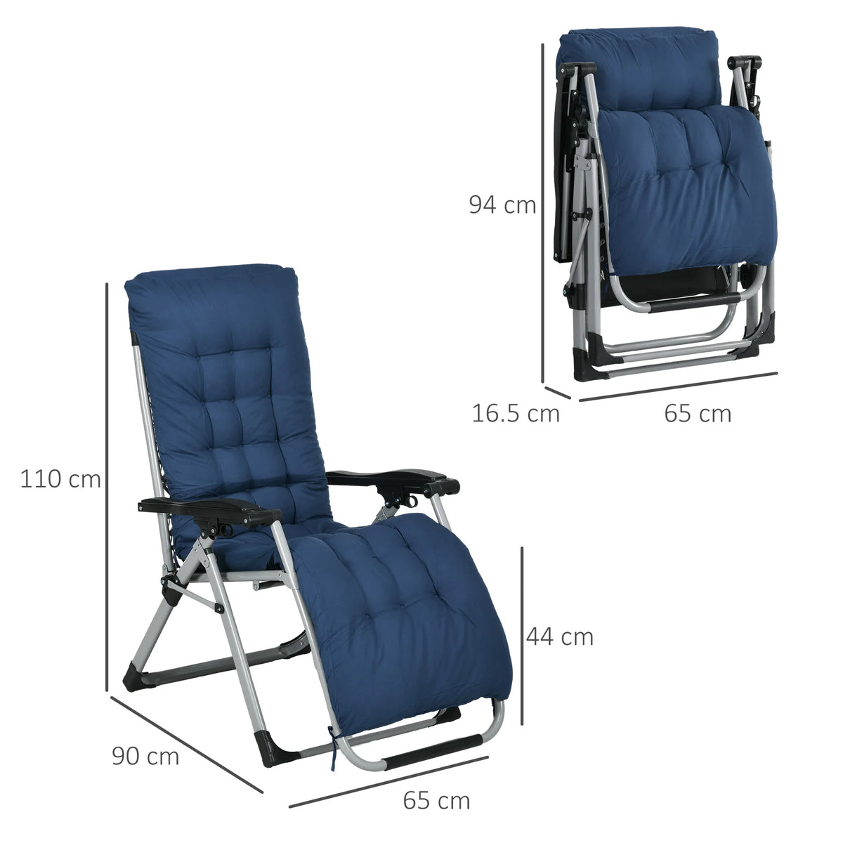 Set of 2 Zero Gravity Chairs Folding Garden Sun Loungers with Cushion Headrest Stepless Recline Metal Blue