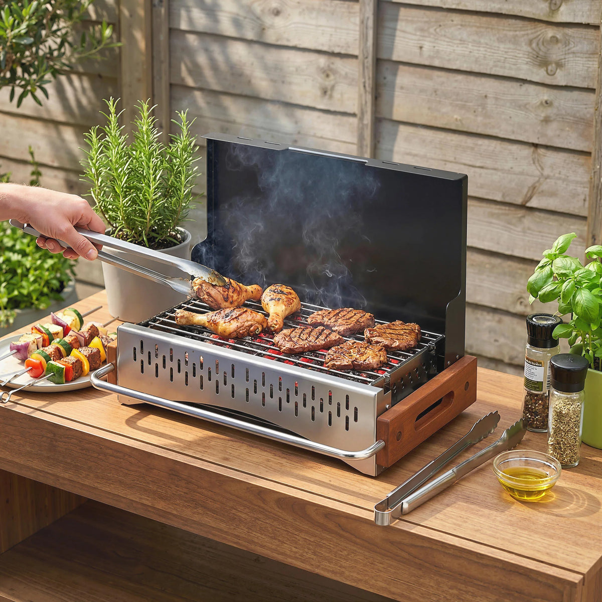 Portable Folding Charcoal BBQ Grill, Briefcase Design, Black