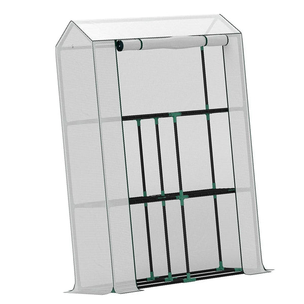 Mini Greenhouse 3 Shelf 150x100x40cm White Steel Frame Roll-Up Door for Balcony Outdoor Vegetable Planting