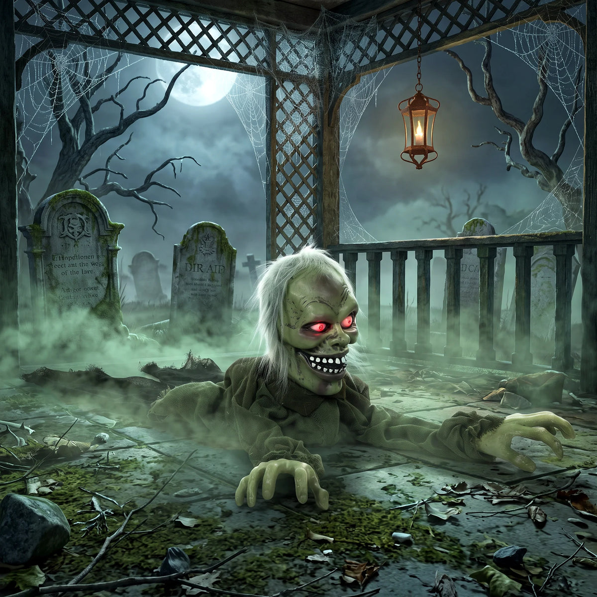 Animatronic Crawling Zombie Halloween Prop, Light-Up Eyes