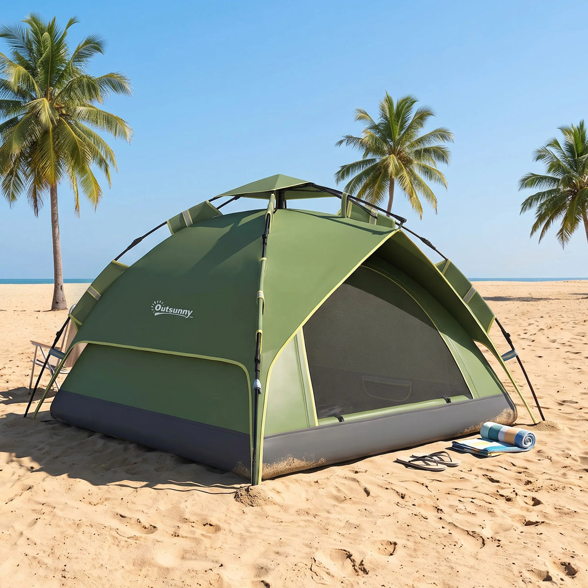 2–3 Person Pop-Up Dome Tent with 2 Doors, Dark Green