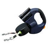 Double Dog Leash Retractable LED Light Dual Head Nylon Leash for Small Medium Dogs