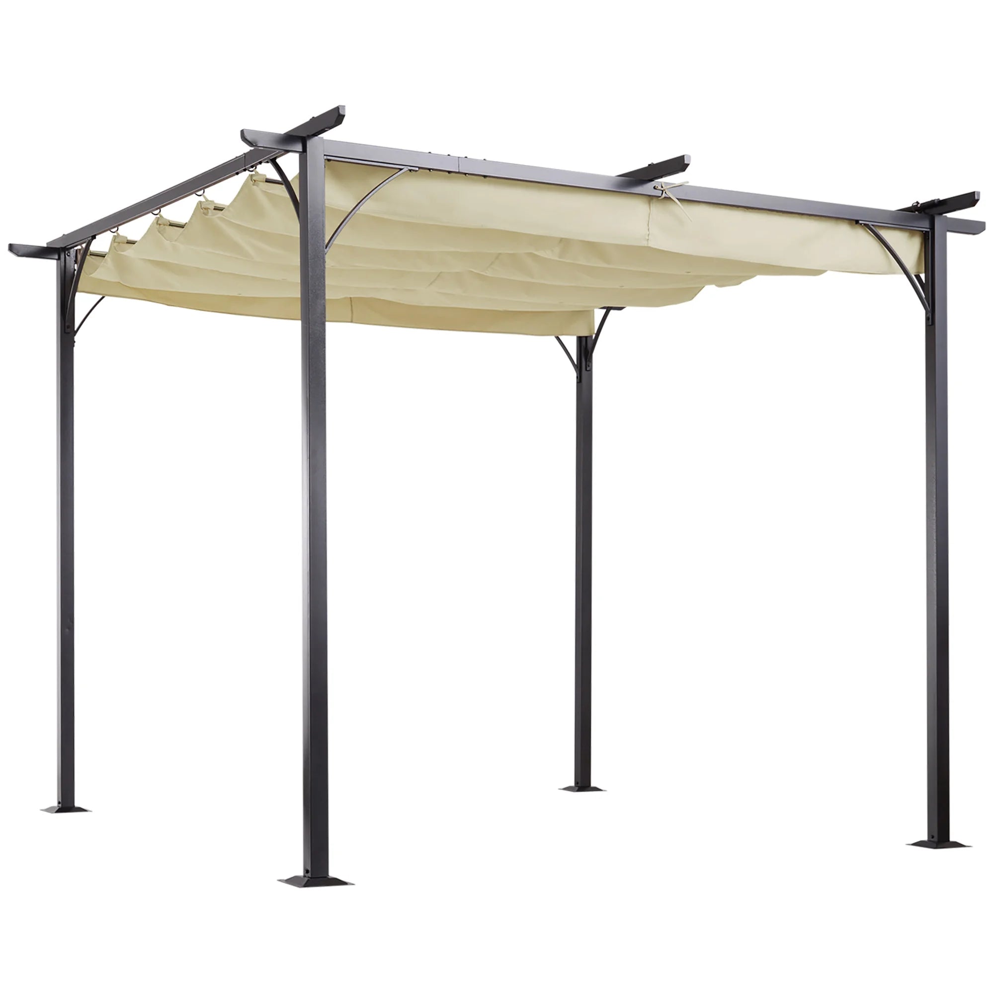 3 x 3m Metal Pergola with Retractable Anti-UV Canopy, Drainage Holes and Ground Stakes