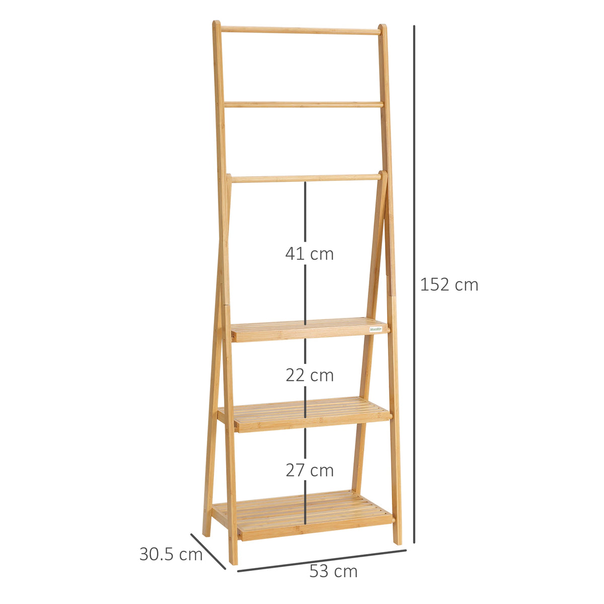 Foldable Natural Bamboo Towel Rack with 3 Towel Rails and 3 Shelves