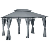 4 x 3m Garden Gazebo with Double Roof, UV-Resistant Curtains, Drainage Holes and Steel Frame