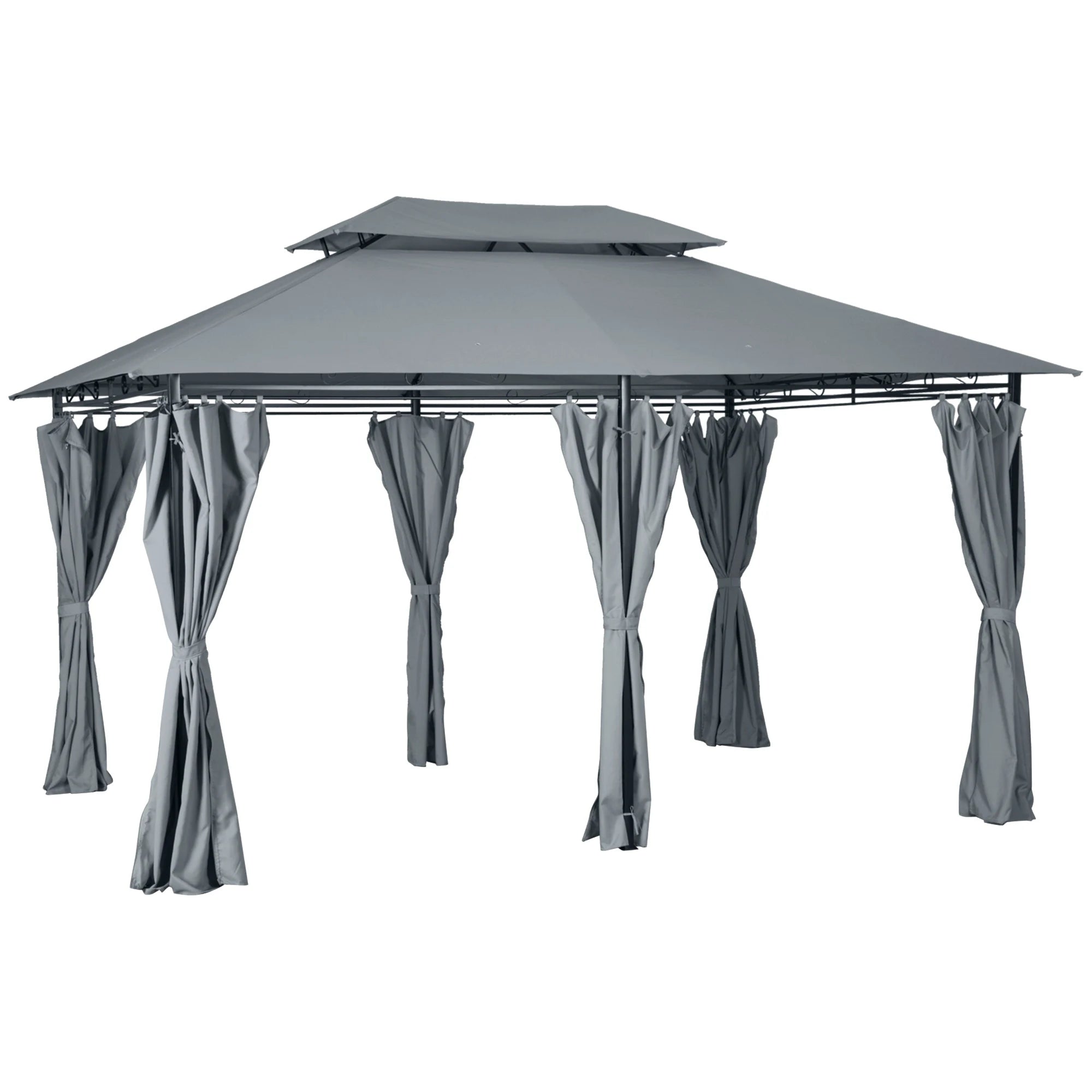 4 x 3m Garden Gazebo with Double Roof, UV-Resistant Curtains, Drainage Holes and Steel Frame