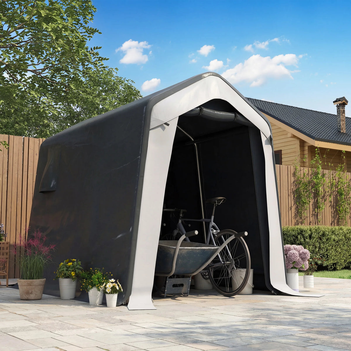 Heavy Duty Storage Shed Tent with Roll-Up Door, 1.8 x 2.4m, Grey