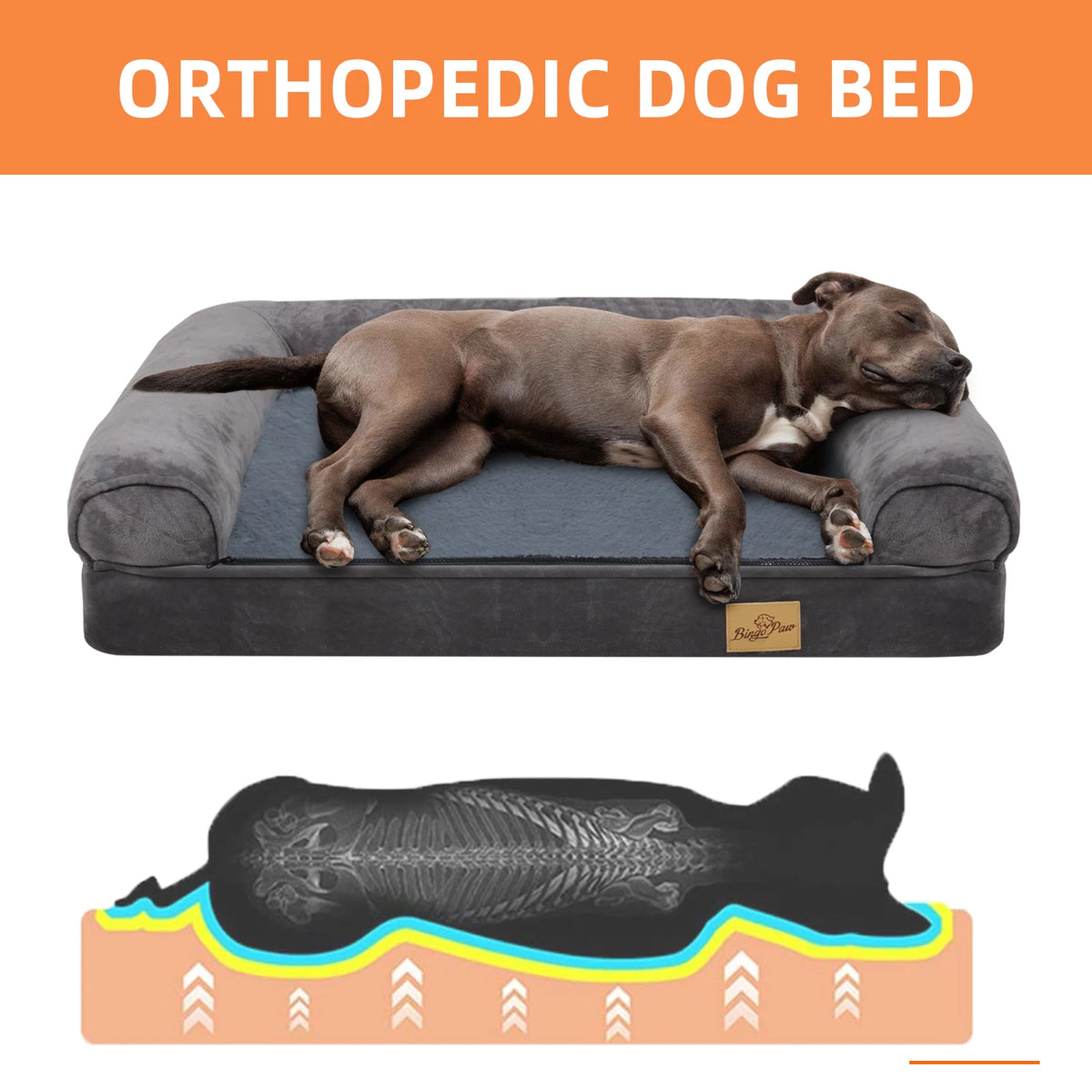 Extra Large Sofa Style Dog Bed with Bolster M-2XL Sizes Waterproof Cover Sponge Foam Base for Big Dogs