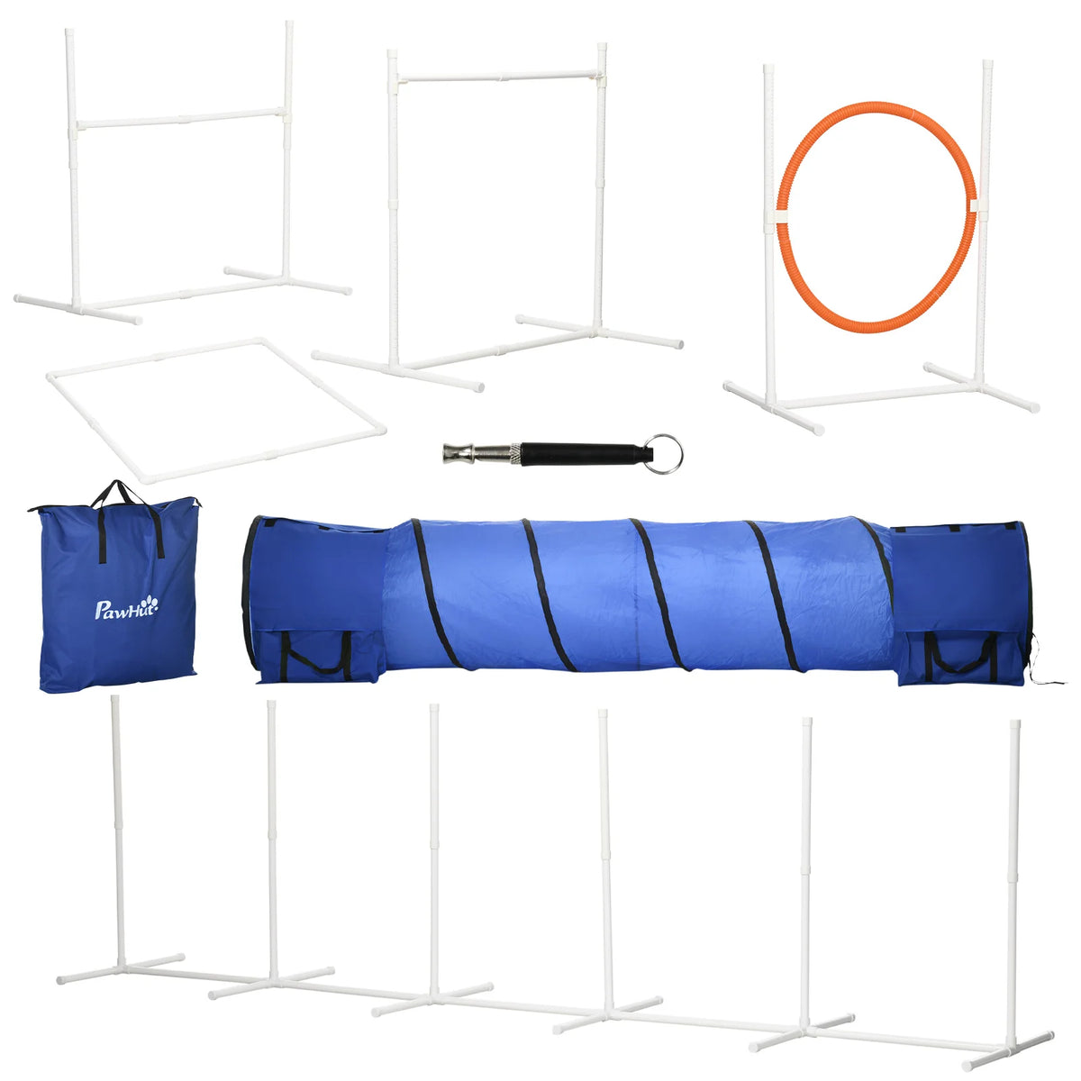 Six-Piece Dog Agility Training Set with Tunnel, Jumps and Weave Poles