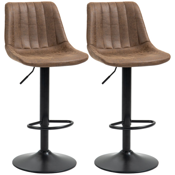 Set of 2 Microfibre Retro Tub Bar Stools with Footrest, Metal Frame, Brown