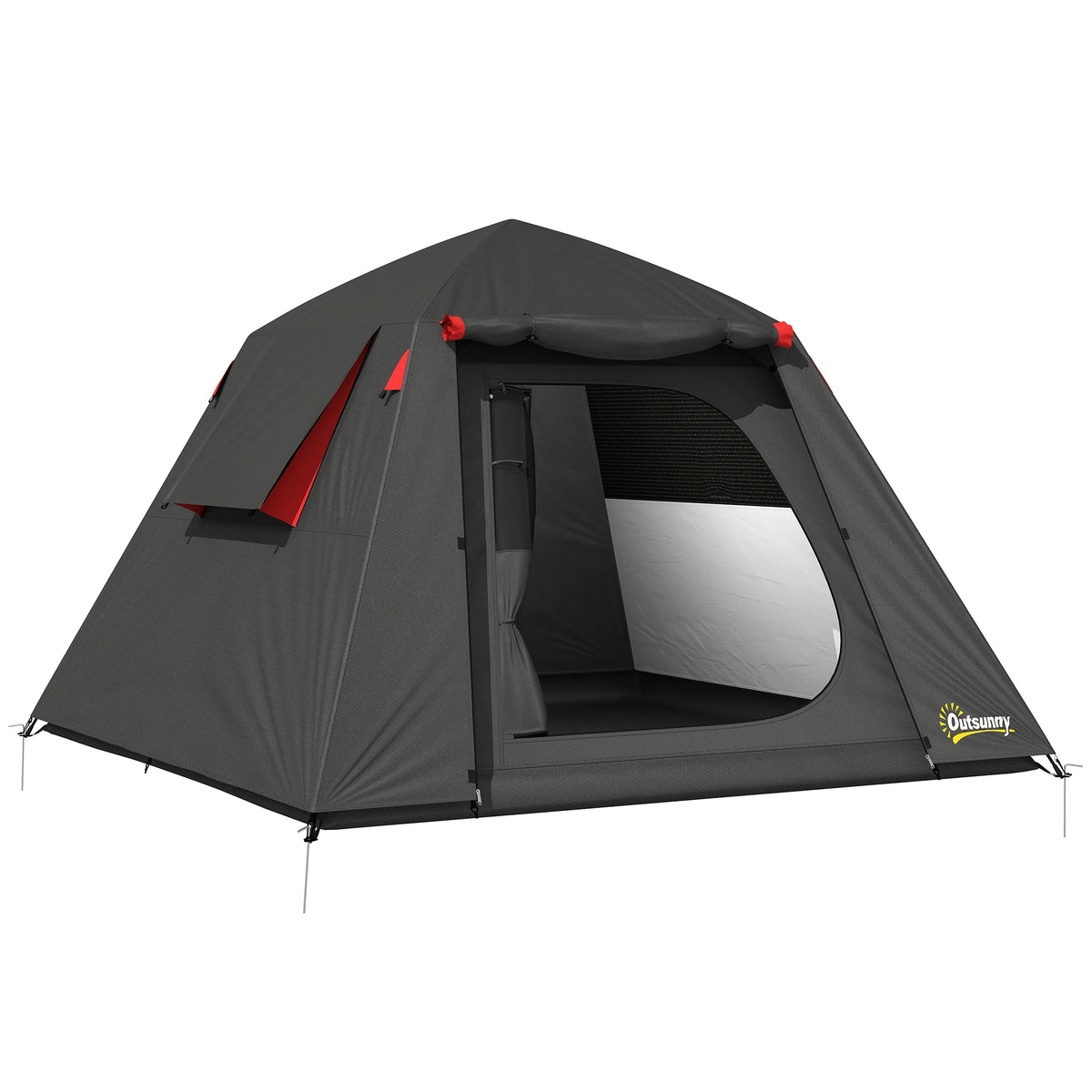 2 Person Dome Camping Tent with 2 Doors, 3000mm Waterproof Rating, Dark Grey and Red
