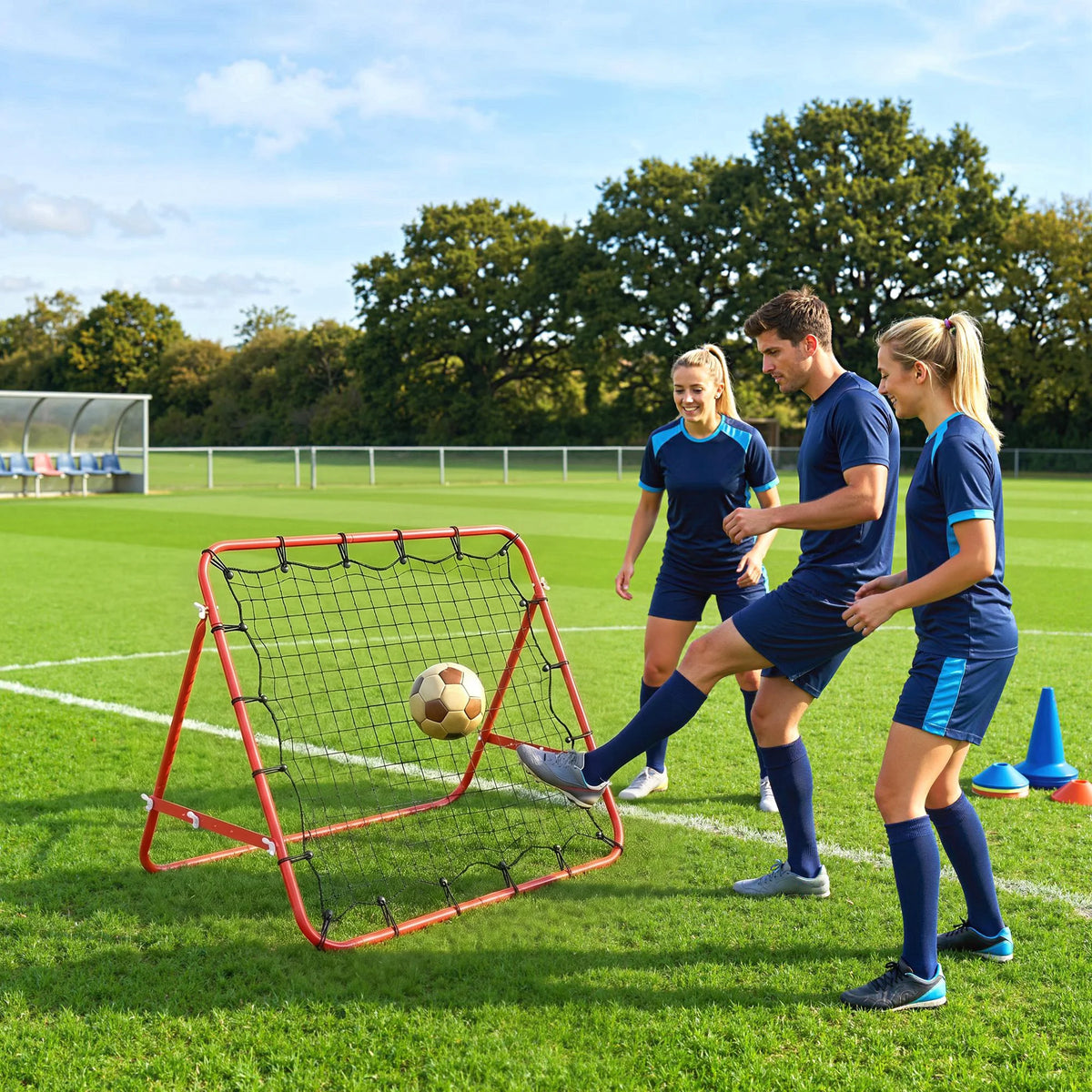 Rebounder Net Kickback Practice Target Goal with 5 Angles for Teens & Adults, Softball & Football Training, Red