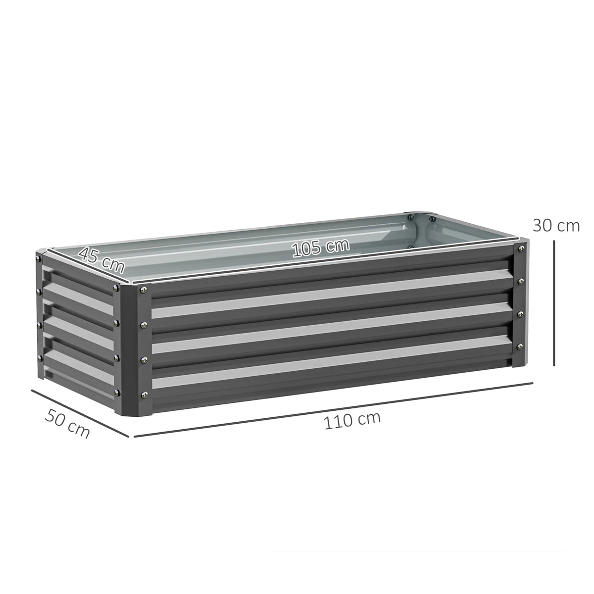 Set of 2 Raised Garden Beds 110x50x30cm Galvanised Steel Planter Boxes with Open Bottom Light Grey