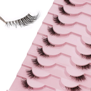 Half Eyelashes, Natural Appearance 10 Pairs of Thick Cat Eyelashes 10Mm Wispy Eyelashes with Short False Eyelashes 3D04-10F