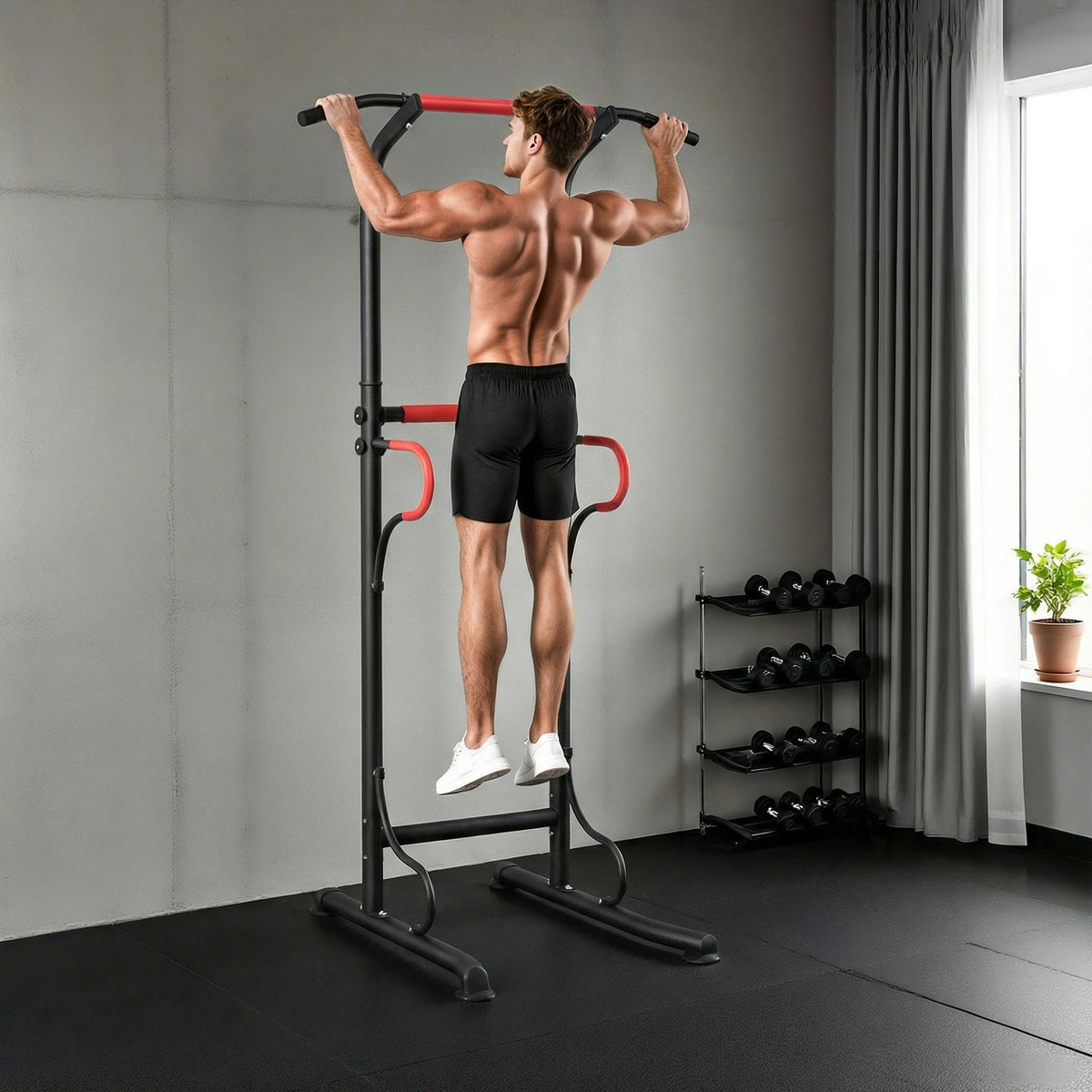 Multi-Use Power Tower with Pull-Up, Dip and Leg Raise Stations