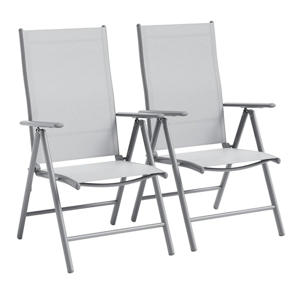 Set of 2 High Back Aluminium Folding Garden Chairs with Armrests 8 Position Adjustable for Patio Camping Balcony