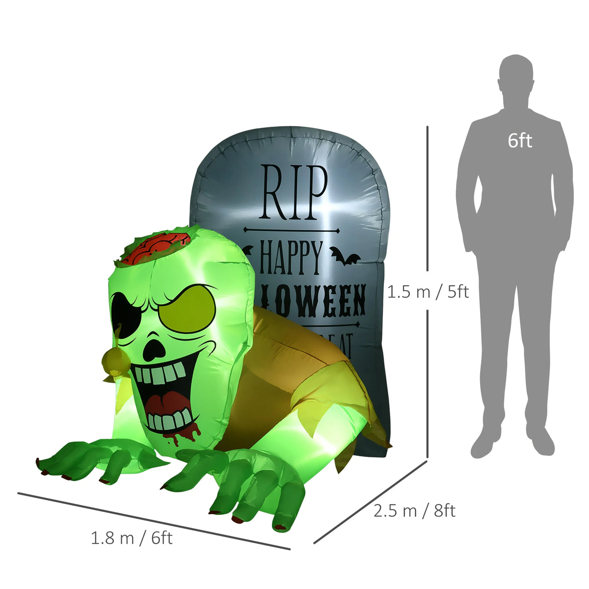 5ft Inflatable Halloween Ghost and Tombstone with LED Lights, Garden Decoration