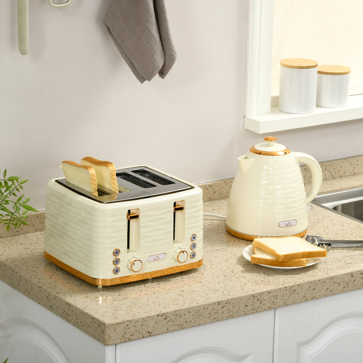 Kettle and Toaster Set, 1.7L Kettle & 4 Slice Toaster with Browning Control