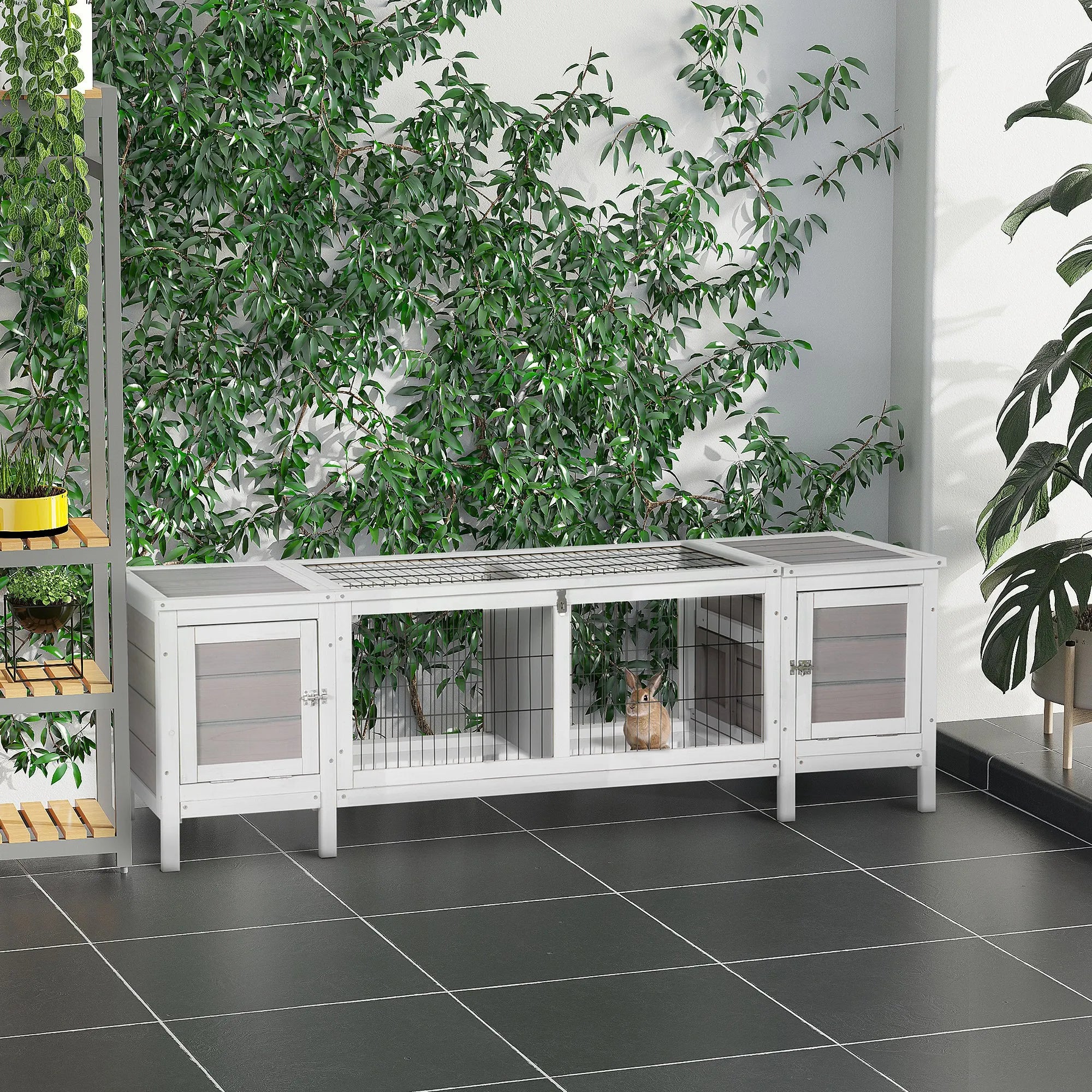 Rabbit Hutch Separable Guinea Pig Cage with Run Slide-Out Tray Lockable Doors and Openable Roof for 2-4 Rabbits