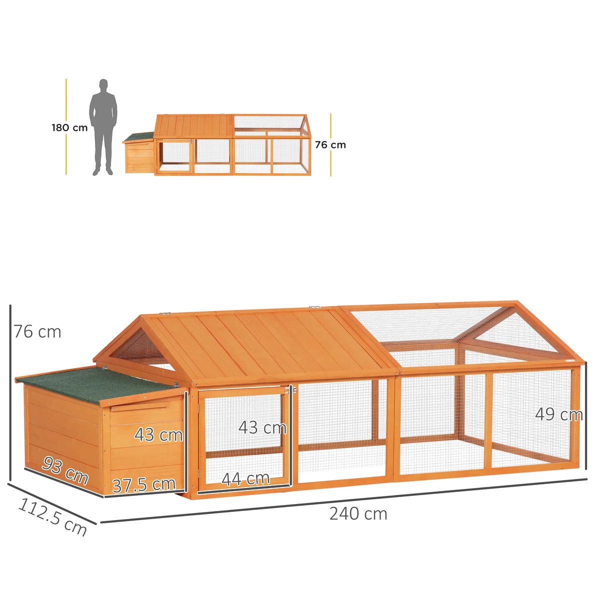 Chicken Run, Wooden Chicken Coop with Nesting Box, Openable Roof for 4-8 Chickens, Rabbits, Ducks, for Garden
