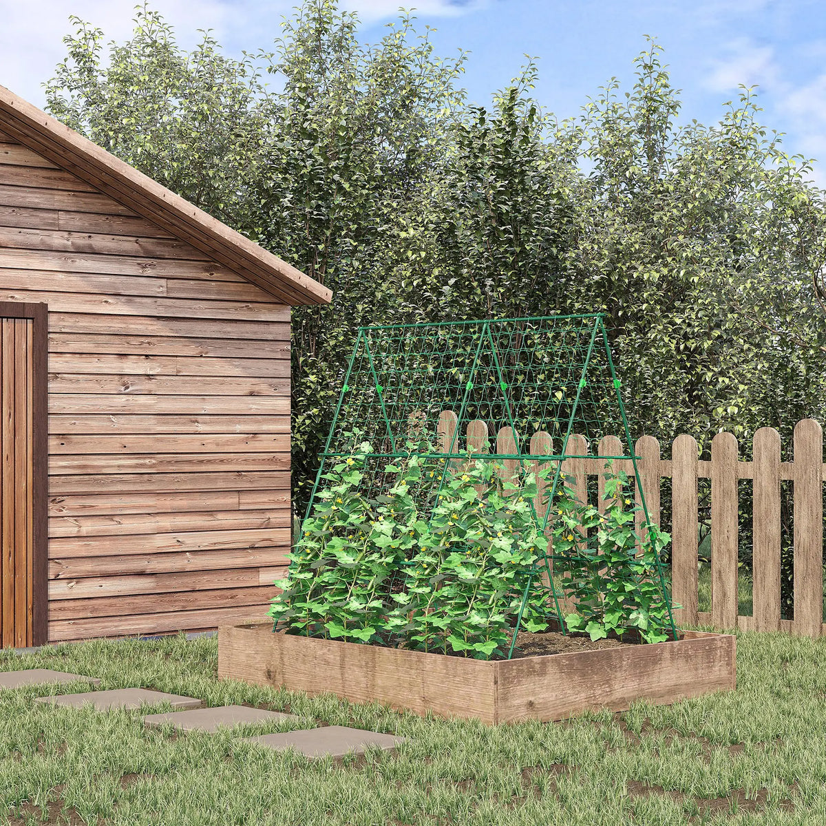 A-Frame Garden Cucumber Trellis with Climbing Net, Adjustable Plant Support