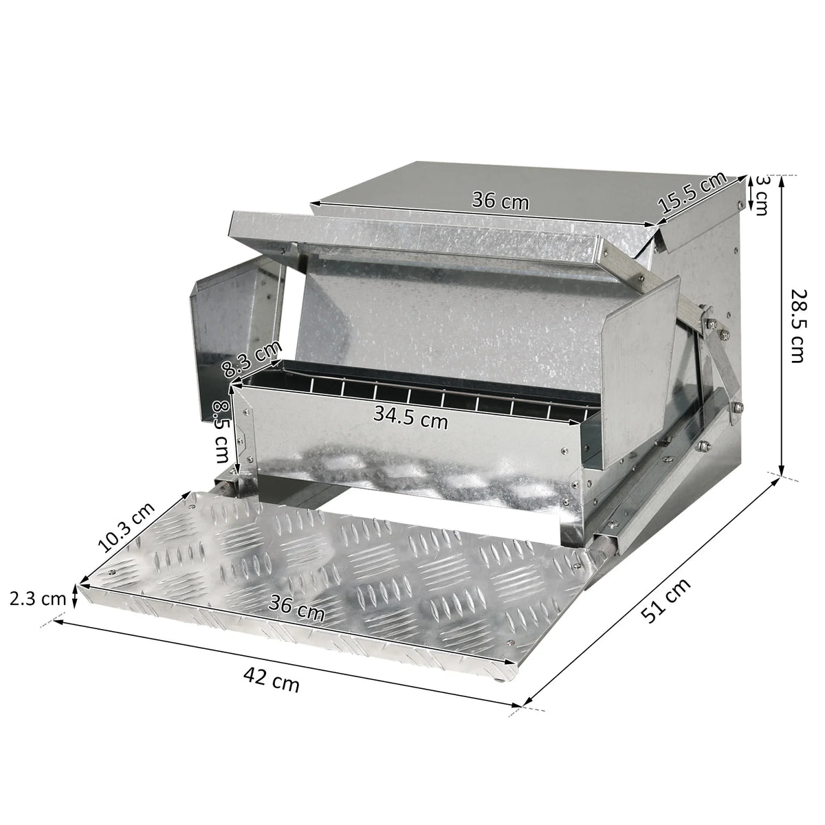 Automatic Chicken Feeder 11.5kg Galvanised Steel Rainproof Treadle Poultry Feeder for 10 Birds