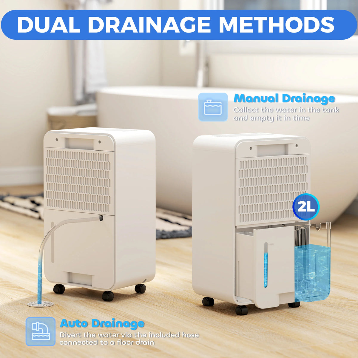 10L/Day Dehumidifier with Air Filter, 2L Tank and 24H Timer, White