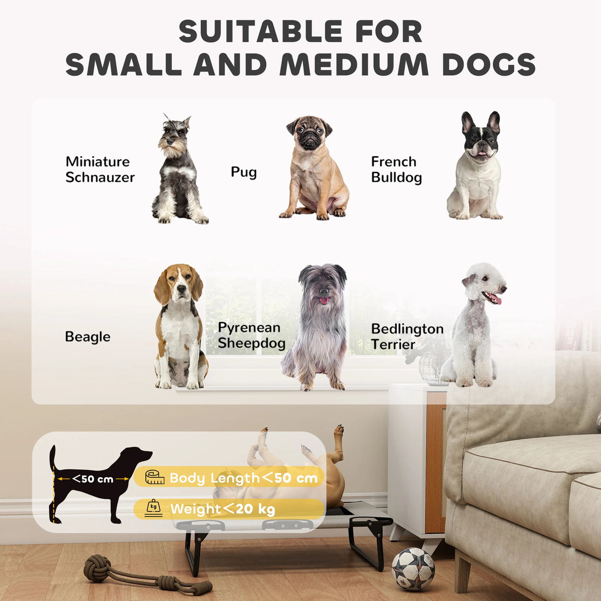 Raised Dog Bed with Breathable Texteline Mesh 18cm Legs Steel Frame 600D Oxford Fabric Foldable