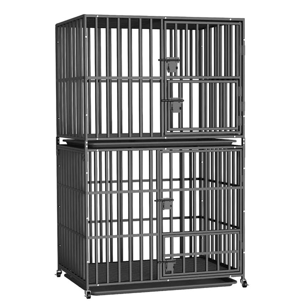 BORWART Oversized Stackable Double Layer Dog Crate 107x77.5x156.5cm Heavy Duty Lockable Wheels for Medium Large Dogs