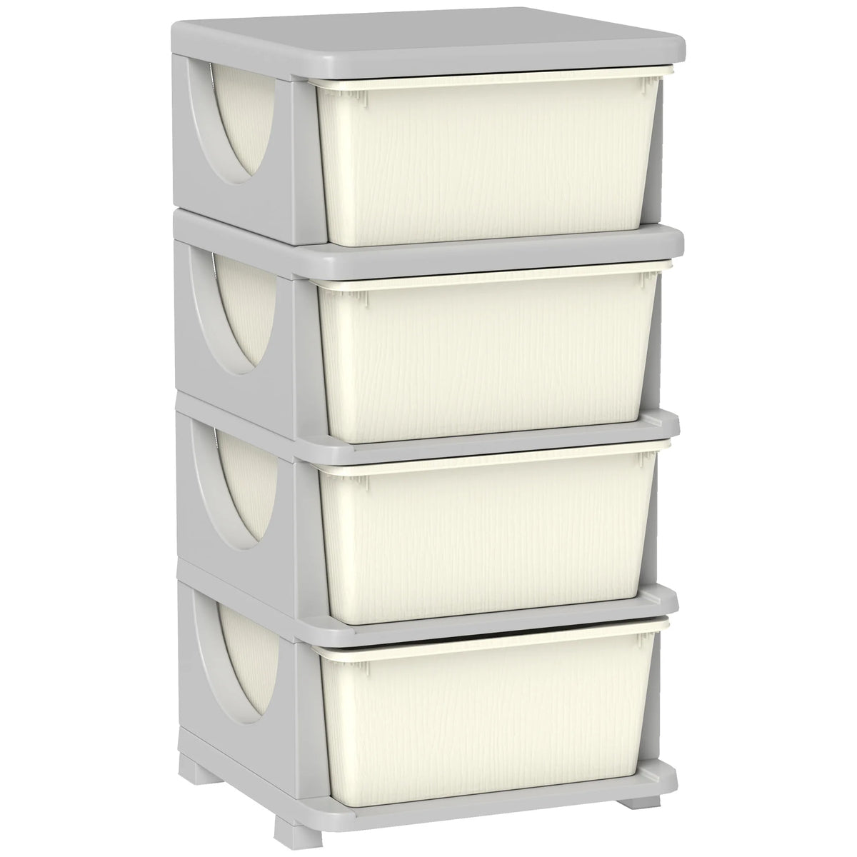 Kids 4 Tier Storage Drawer Unit Plastic Chest Tower with Removable Drawers Rounded Edges Cream