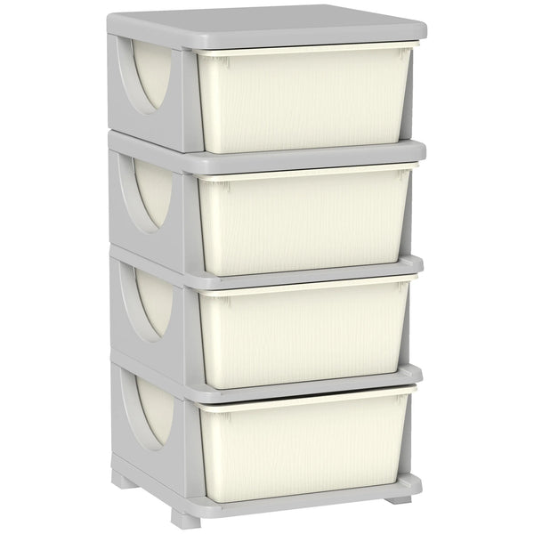 Kids 4 Tier Storage Drawer Unit Plastic Chest Tower with Removable Drawers Rounded Edges Cream