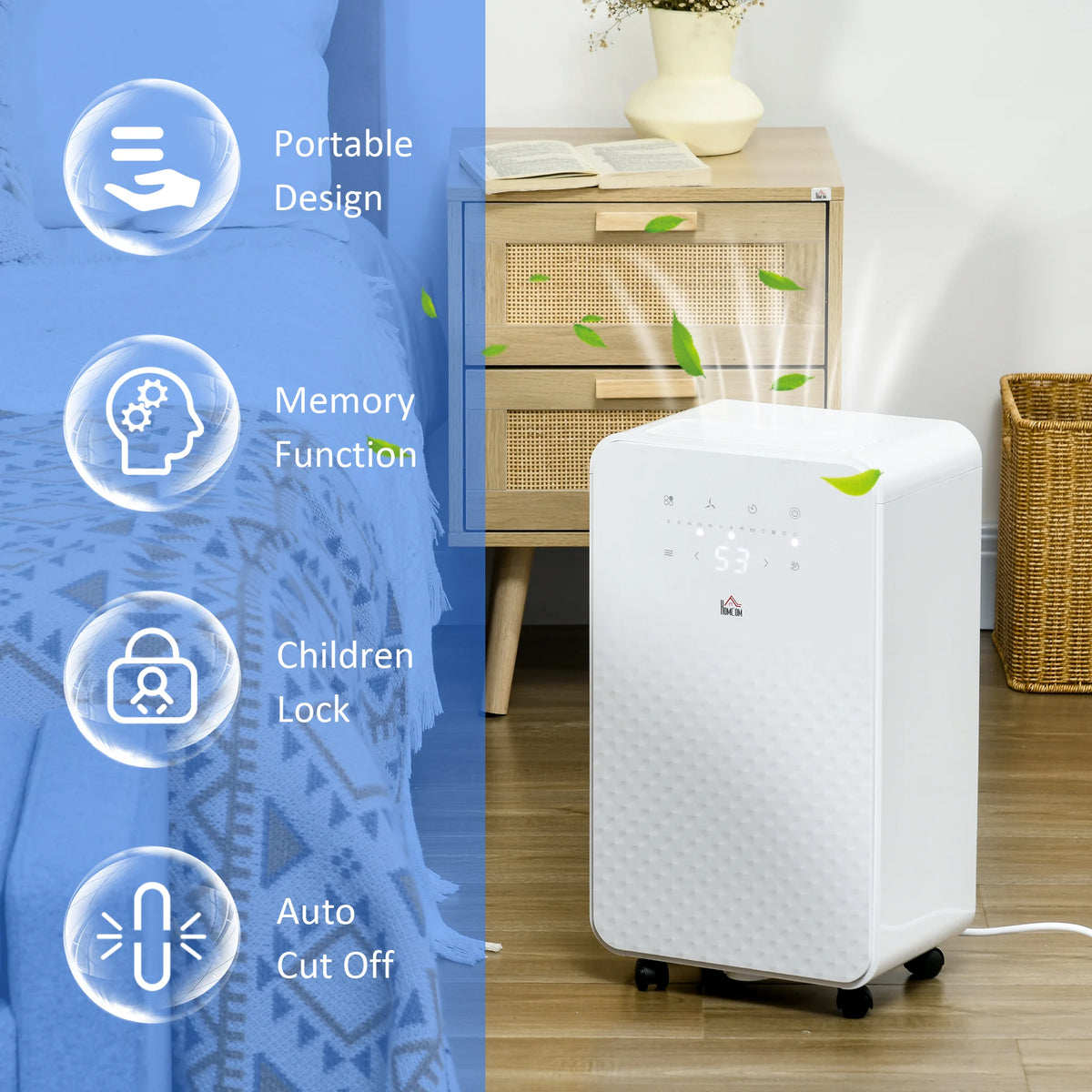 10L/Day Dehumidifier with Air Filter, 2L Tank and 24H Timer, White