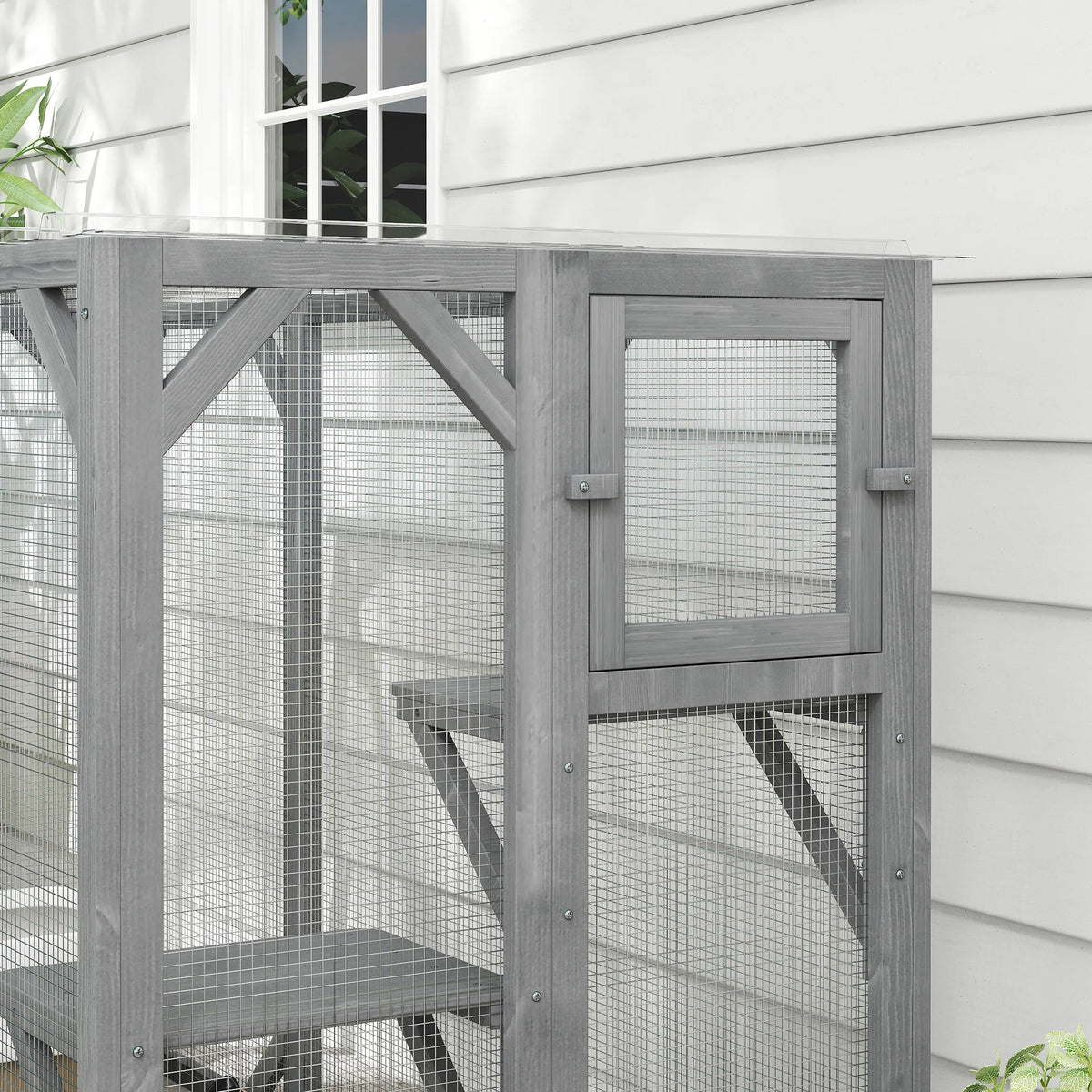 71" Wooden Cat House with 3 Platforms, Large Door for Multiple Cats